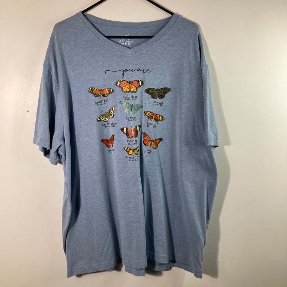 George Butterfly Tee You Are Beautiful Victorious‎ Enough Blue 2XL Scriptures